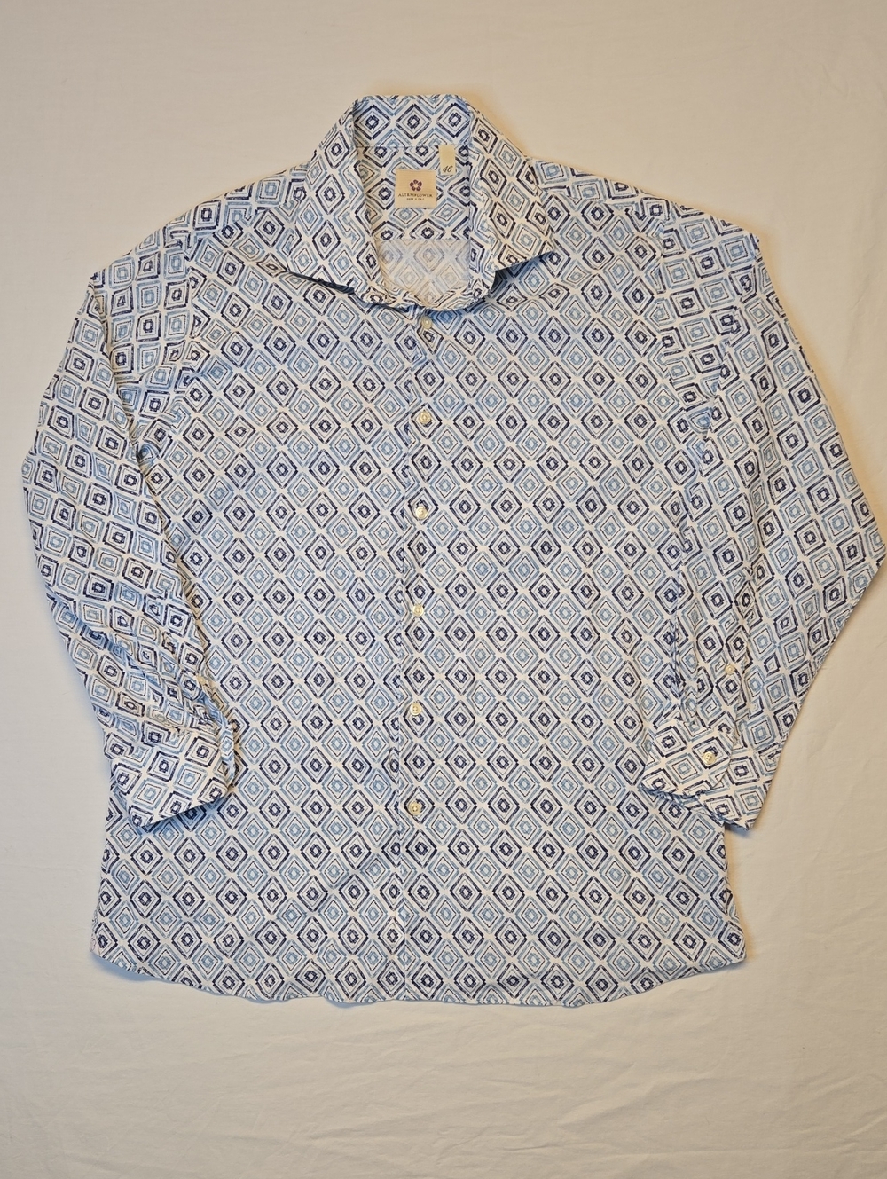 Altemflower Blue & White Geometric Button Down Long Sleeve Casual Dress Shirt